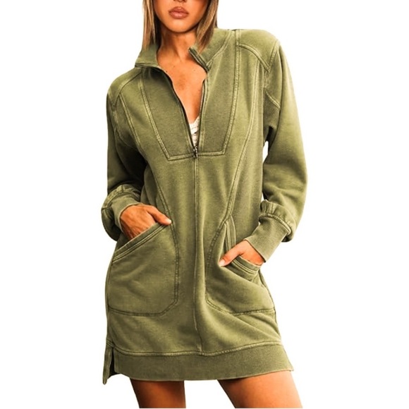 Daily Practice by Anthropologie Olive Green Zip-Up mini Dress small - Picture 1 of 7